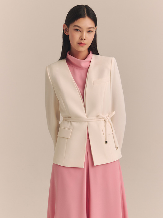 Alexis / No-Collar Belted Jacket (2color)
