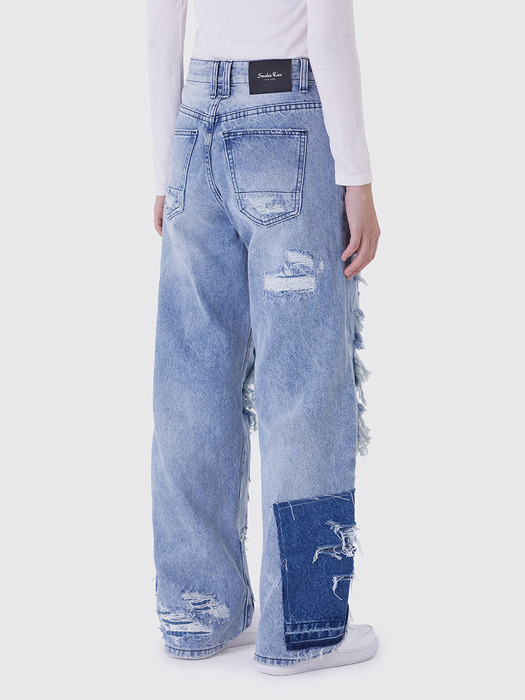 FRAYED PATCHED JEANS_PRINCETON BLUE