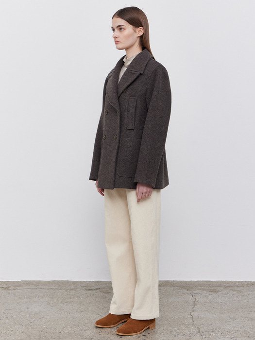 WOOL DOUBLE BREASTED COAT - BROWN