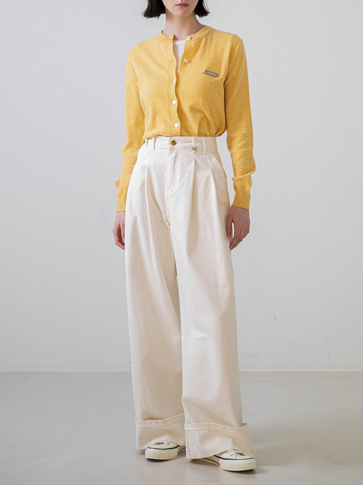 Roll-up Wide Cotton Pants (Cream)