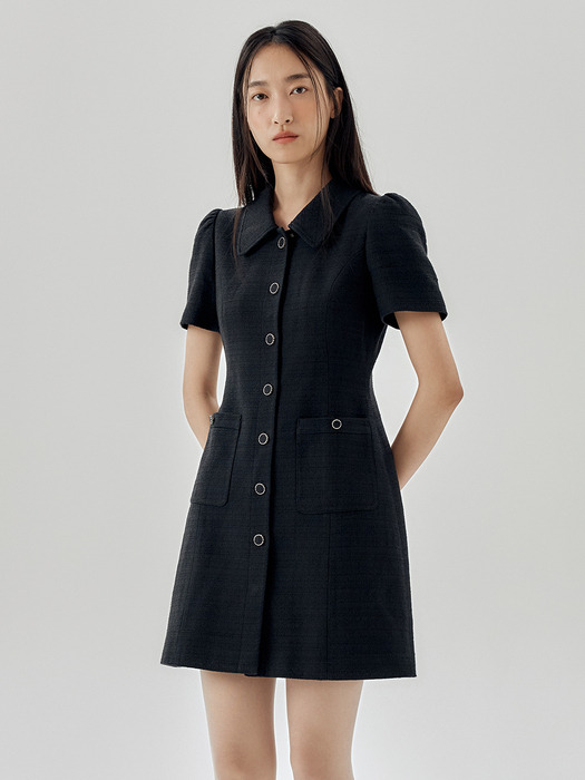 Puff Sleeve Tweed Dress_2color