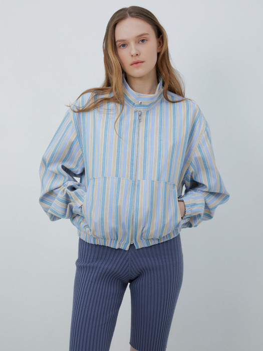 70s stripe cotton blouson (blue)