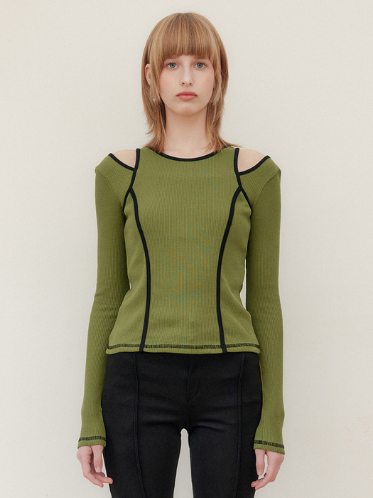 CUT OUT RIBBED TOP - LIGHT GREEN