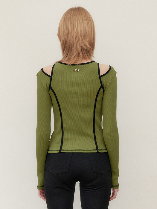 CUT OUT RIBBED TOP - LIGHT GREEN