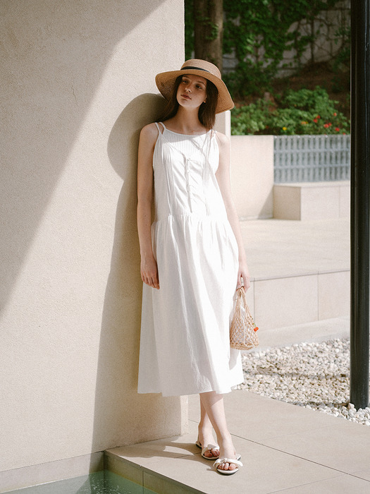 Button Sleeveless Long Dress - Ivory