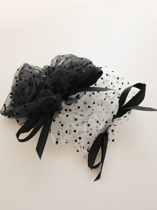 PomPom Dot Chiffon Ribbon Big Scrunchie H01180