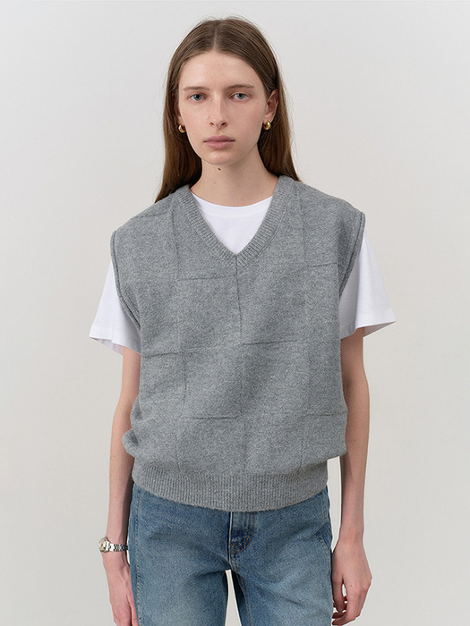 UNISEX DIVIDE V-NECK KNIT VEST MELANGE GREY_UDSW4C111G2