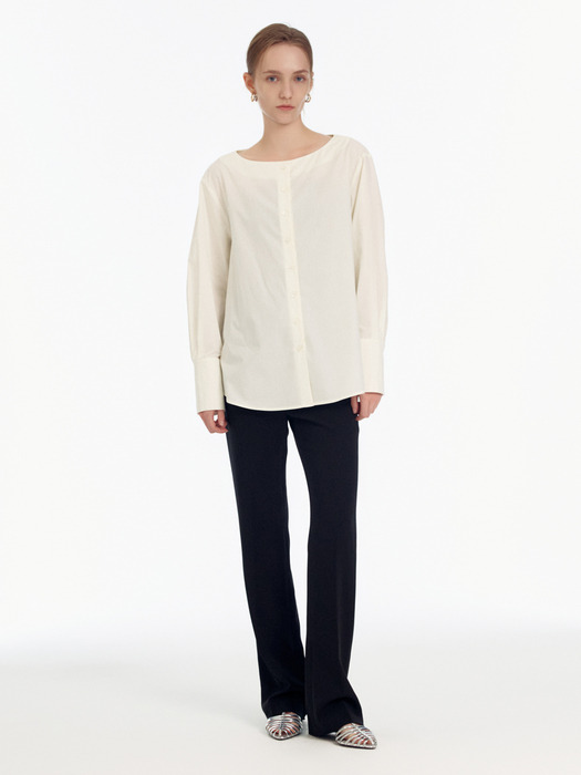 Cotton Boat-neck Blouse