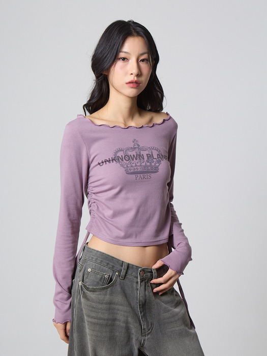 인터록 셔링 네크 탑 인디퍼플_Interlock Shirring Neck Top Indigo Purple