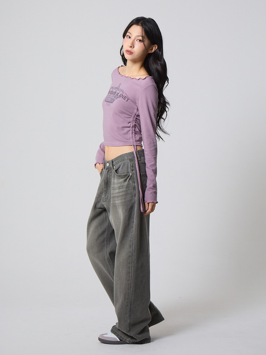 인터록 셔링 네크 탑 인디퍼플_Interlock Shirring Neck Top Indigo Purple