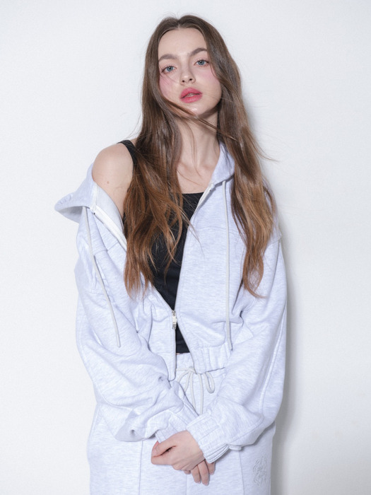 CLOVER CROP TWO-WAY HOODIE ZIPUP_WHITEMELANGE