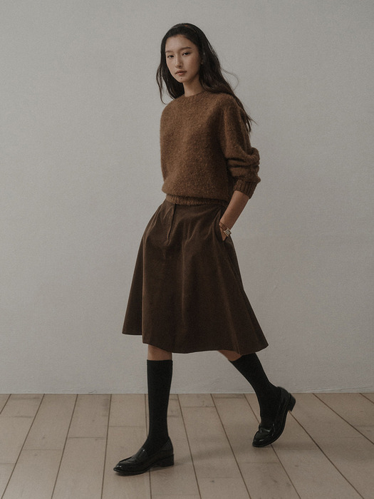 CORDUROY FLARE HALF SKIRT_BROWN