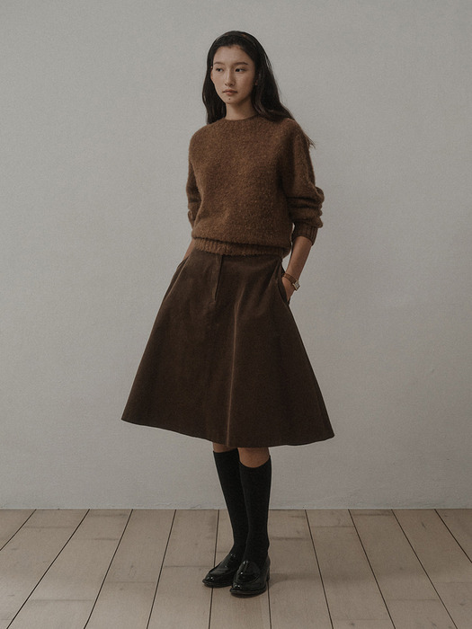 CORDUROY FLARE HALF SKIRT_BROWN