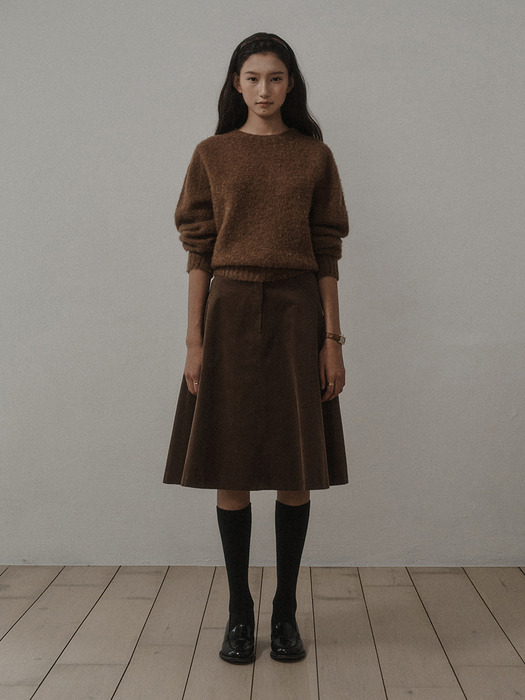 CORDUROY FLARE HALF SKIRT_BROWN