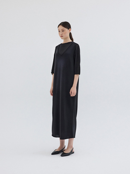 SLEEVELESS LONG KNIT DRESS_BLACK