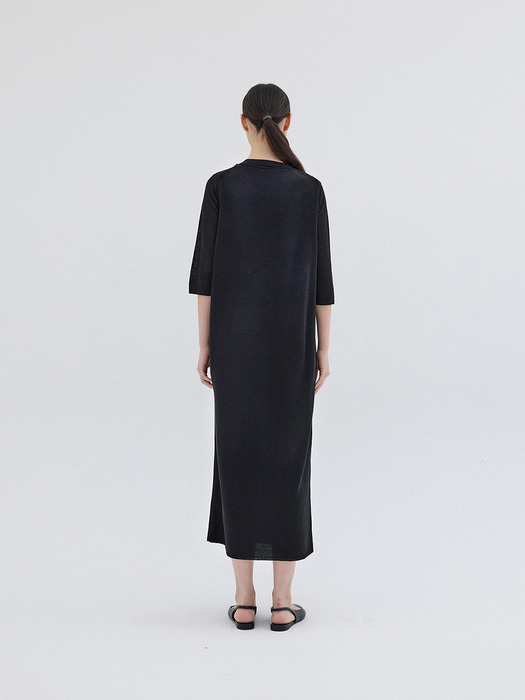 SLEEVELESS LONG KNIT DRESS_BLACK