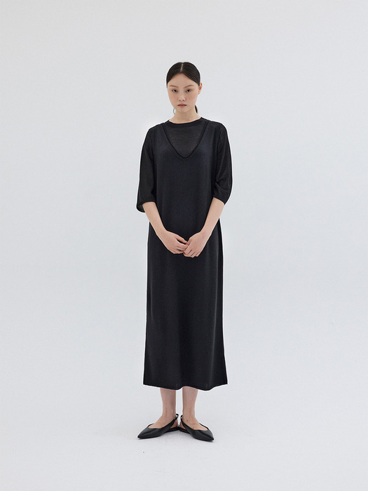 SLEEVELESS LONG KNIT DRESS_BLACK