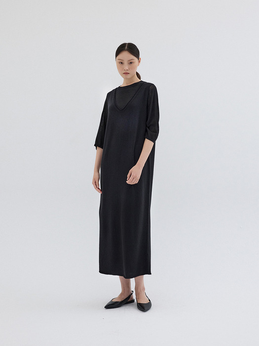 SLEEVELESS LONG KNIT DRESS_BLACK