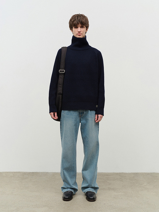 UNISEX BUTTONED TURTLENECK SWEATER NAVY_M_UDSW4D132N2