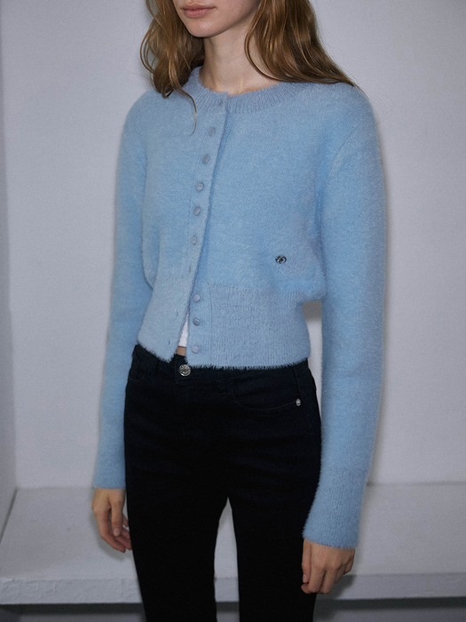 Fur Round Cardigan [Sky blue]