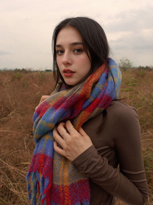 Cozy Check Wool Muffler - Blue