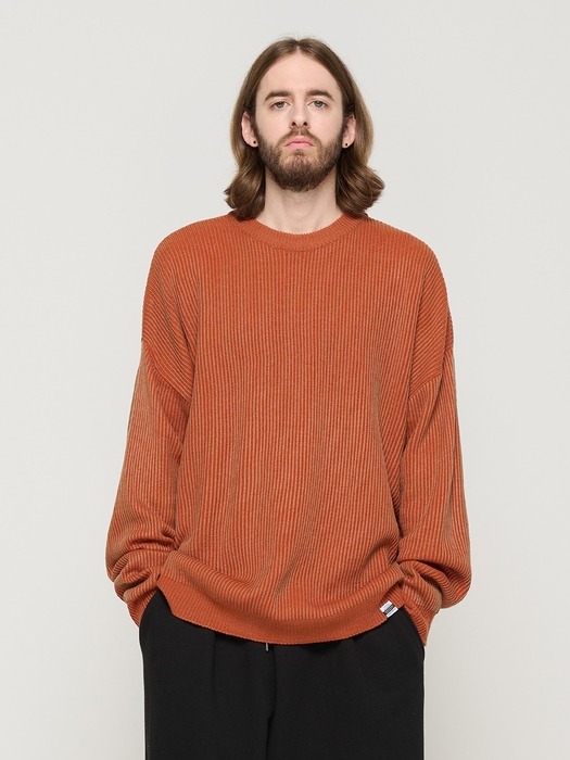 PEELING TWO-TONE OVER ROUND KNIT (CAMEL)