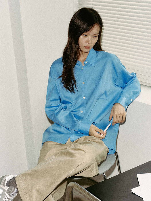 오스로이]Soyo Cotton Silky Shirt_Sax Blue (by Japan Fabric) soyo様トップスsaxblue