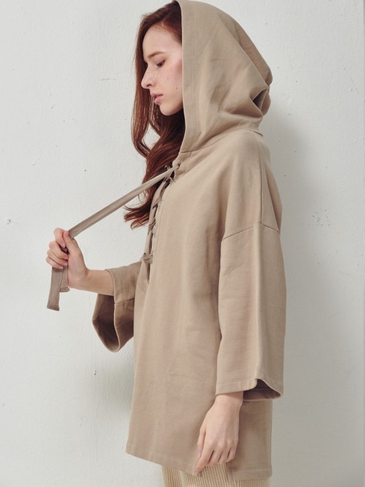 oversize lace-up hoody [beige]