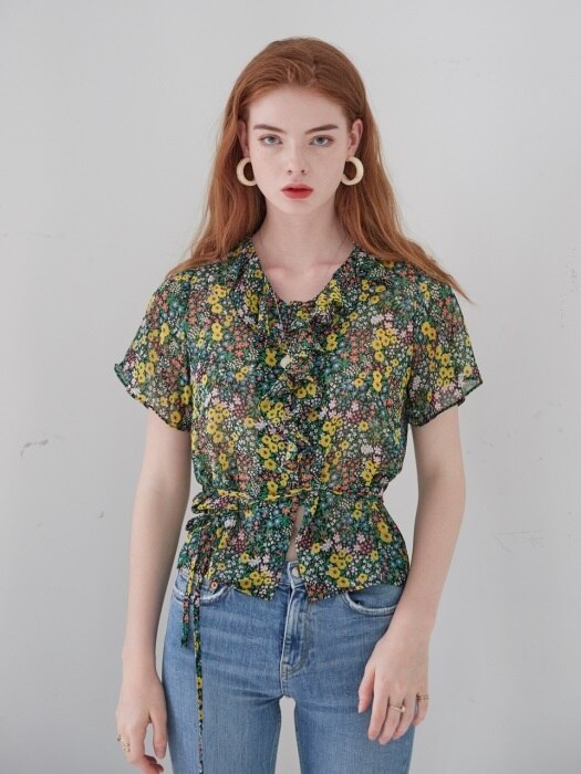 RUFFLE POINT FLORAL BLOUSE