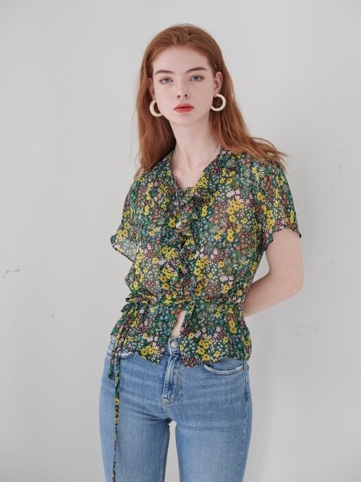 RUFFLE POINT FLORAL BLOUSE