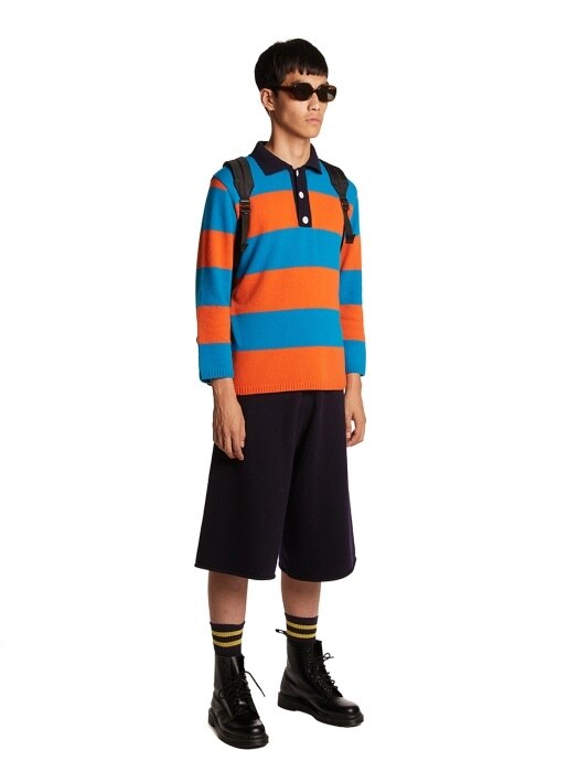 Stripe Knit PK Shirt_orange