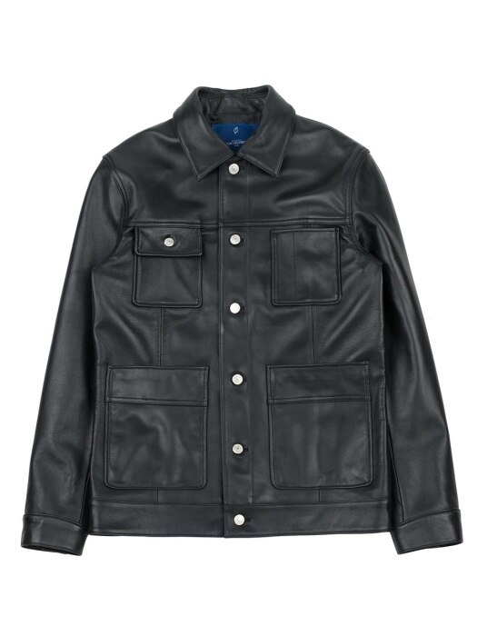 (UNISEX) lambskin chore work jacket (Black)