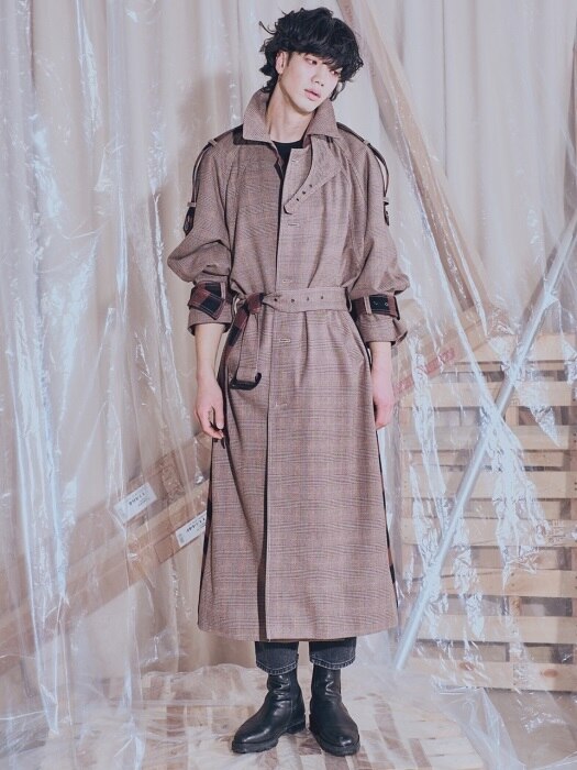 Single button OVERFIT LONG TRENCH COAT_Check