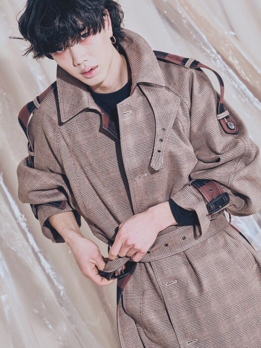 Single button OVERFIT LONG TRENCH COAT_Check