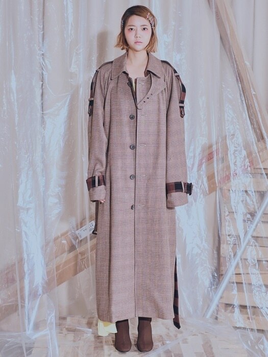 Single button OVERFIT LONG TRENCH COAT_Check