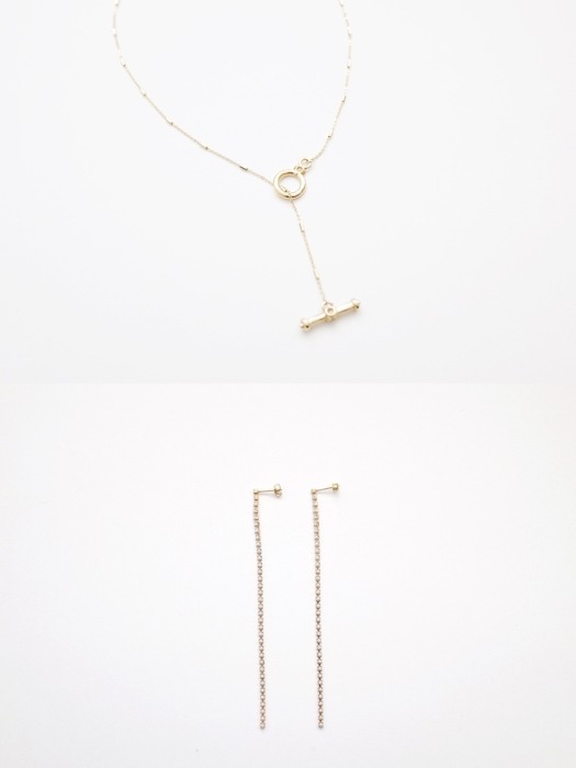 Tassel Chain Necklace+Pearl Chain drop Earring Set
