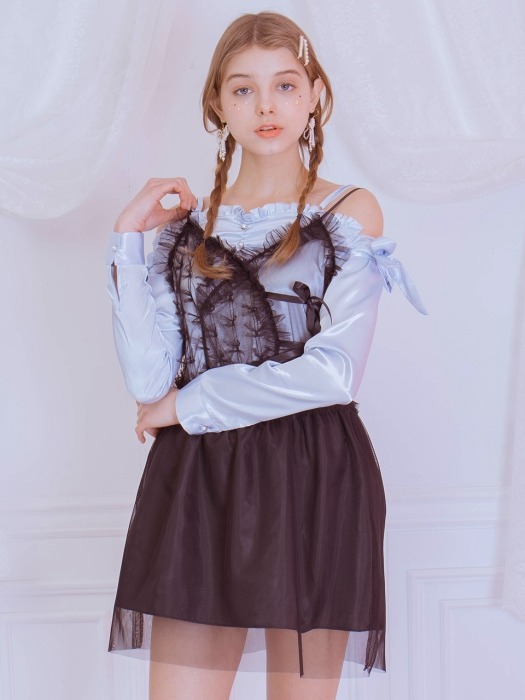 [SET] SOFT PEARL BLOUSE BLUE & BABYDOLL ONEPIECE