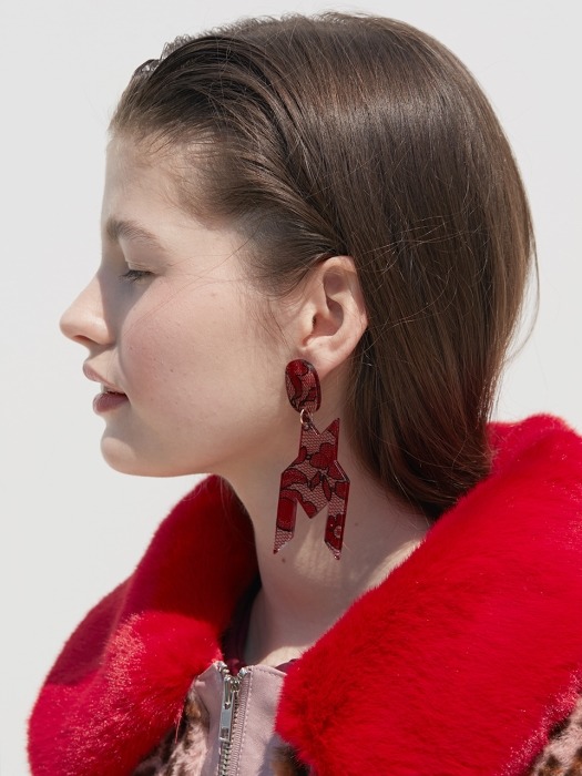 HOUNDSTOOTH LACE EARRING_RED