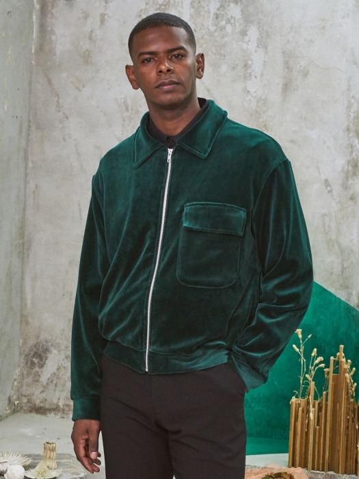 M-Cozy Velvet Short Jacket Green