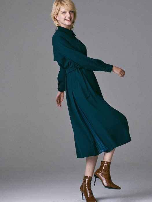 SIDE PLEATS TRENCH DRESS_BLUISH GREEN