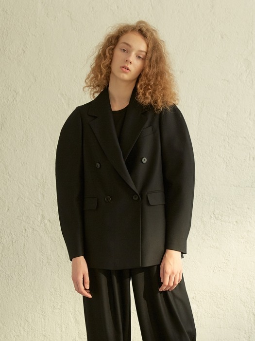 Structured Round-sleeve Wool Jacket _ BLACK