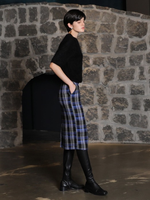 Check tweed skirt_Blue