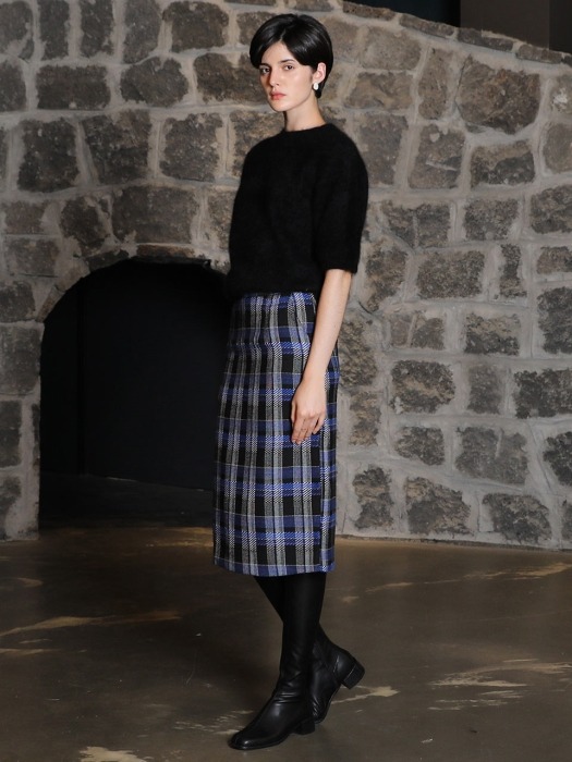 Check tweed skirt_Blue