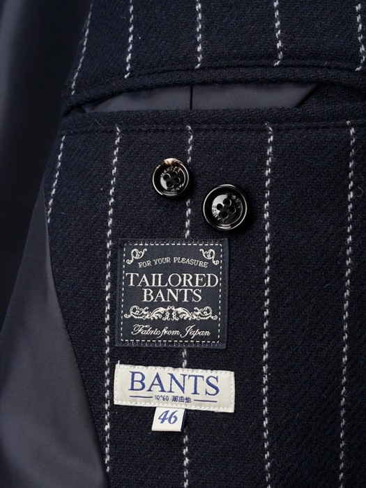 BANTS Tweed Wool Stripe Double Breasted Coat - Navy
