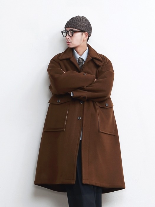 RECEPTION OVERSIZED HEAVY WOOL (DOUBLE CLOTH) BALMACAAN COAT (MOCHA BROWN)