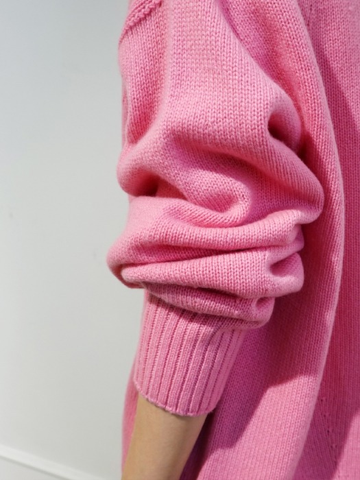 Loropiana Cashmere 100% Balloon Sleeve Wholegarment Knit Pullover(PINK)