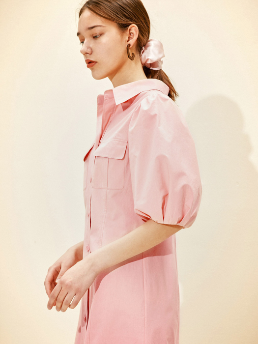 Puff Sleeve Shirt Dress [Pink] JSDR0B903P1