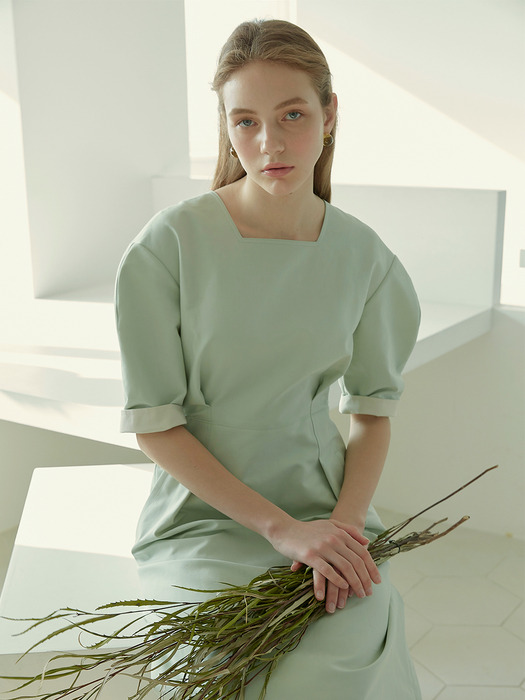 HEATHER_Volume Sleeved Midi Dress_Mint