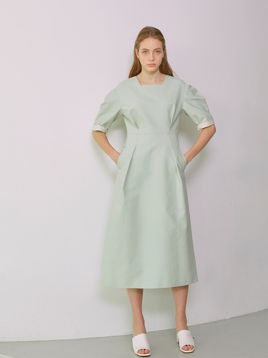 HEATHER_Volume Sleeved Midi Dress_Mint