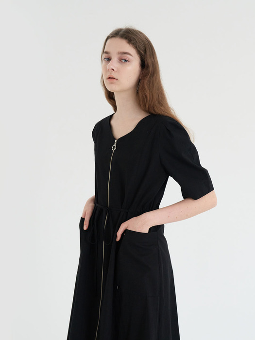 20 SUMMER_Black Poplin Zip-up Dress
